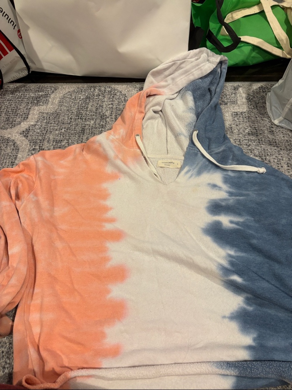 Ocean Drive Tie-Dye Hoodie in Coral, White & Navy